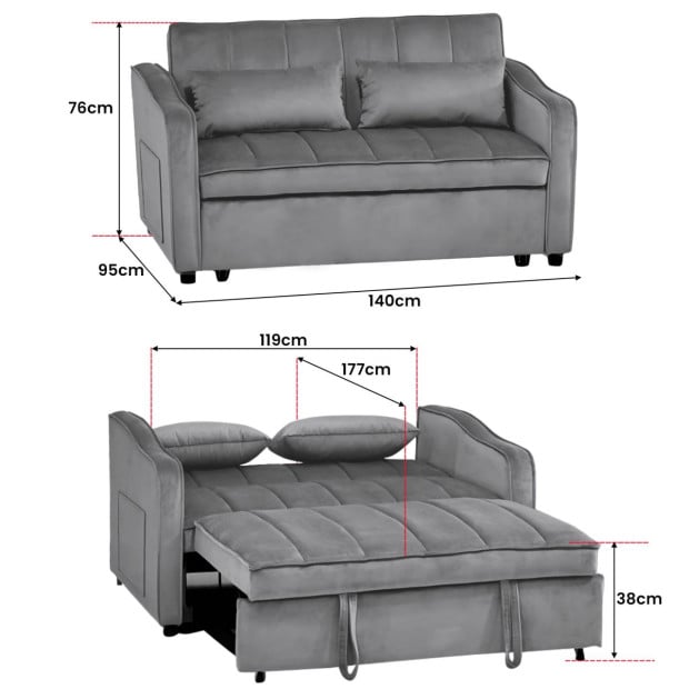 Sarantino Fenton Velvet 2-Seater Sofa Bed - Dark Grey Image 4