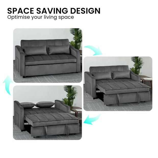 Sarantino Fenton Velvet 2-Seater Sofa Bed - Dark Grey Image 5