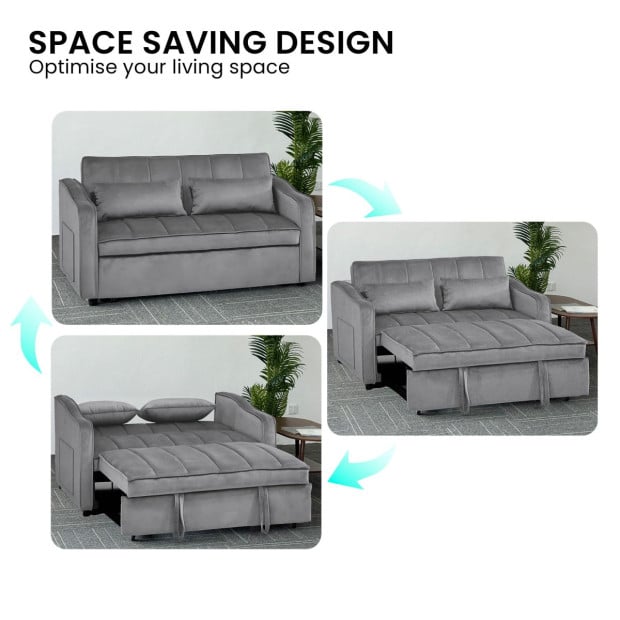 Sarantino Fenton Velvet 2-Seater Sofa Bed - Dark Grey Image 5