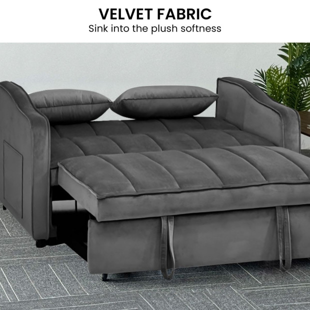Sarantino Fenton Velvet 2-Seater Sofa Bed - Dark Grey Image 6