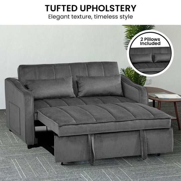 Sarantino Fenton Velvet 2-Seater Sofa Bed - Dark Grey Image 7