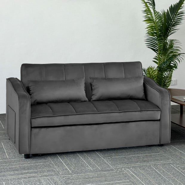 Sarantino Fenton Velvet 2-Seater Sofa Bed - Dark Grey Image 9