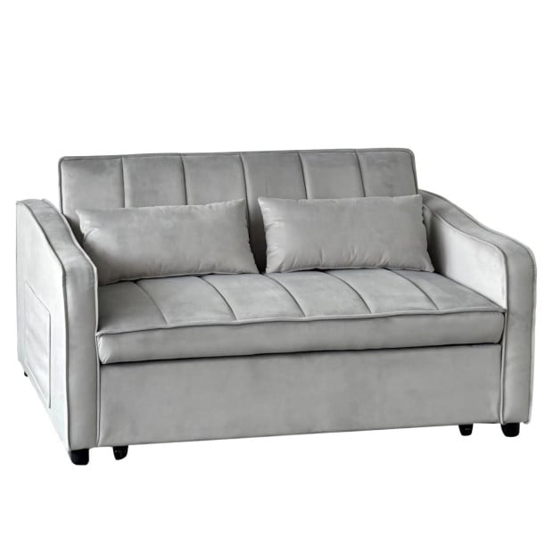 Sarantino Fenton Velvet 2-Seater Sofa Bed - Light Grey Image 2