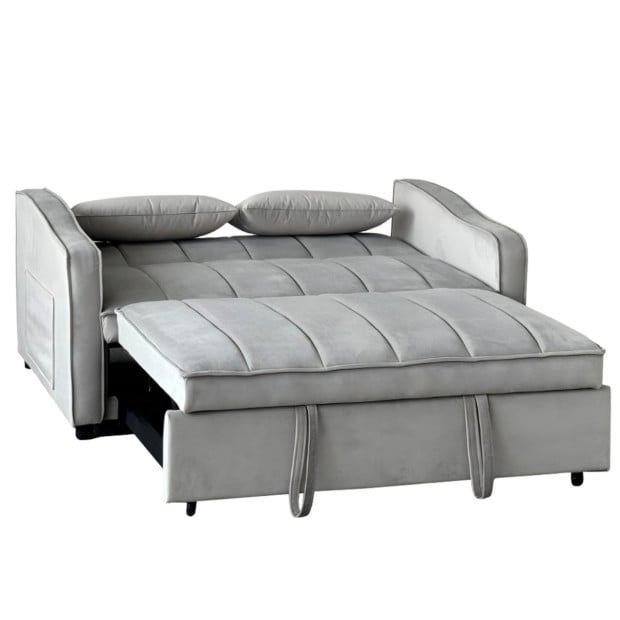 Sarantino Fenton Velvet 2-Seater Sofa Bed - Light Grey Image 3