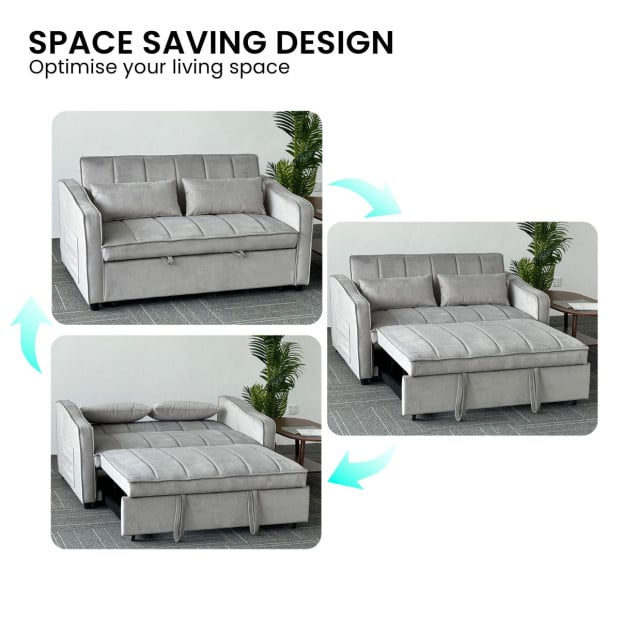 Sarantino Fenton Velvet 2-Seater Sofa Bed - Light Grey Image 5