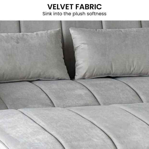 Sarantino Fenton Velvet 2-Seater Sofa Bed - Light Grey Image 6