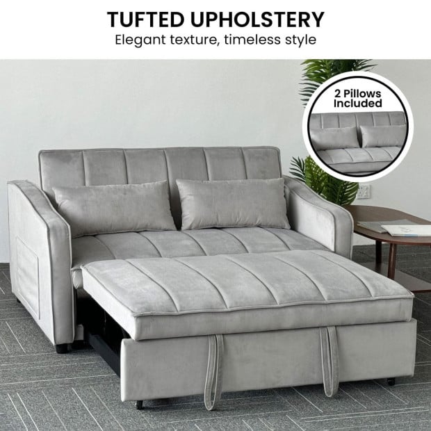 Sarantino Fenton Velvet 2-Seater Sofa Bed - Light Grey Image 7