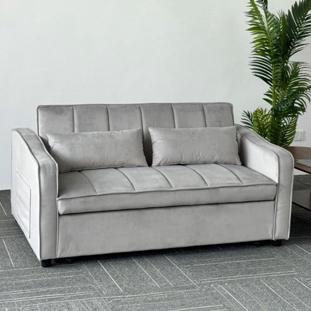 Sarantino Fenton Velvet 2-Seater Sofa Bed - Light Grey Image 9