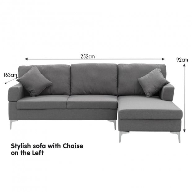 Chelsea Sectional Corner Sofa with Pillows and Chaise (Left) by Sarantino - Dark Grey Image 3
