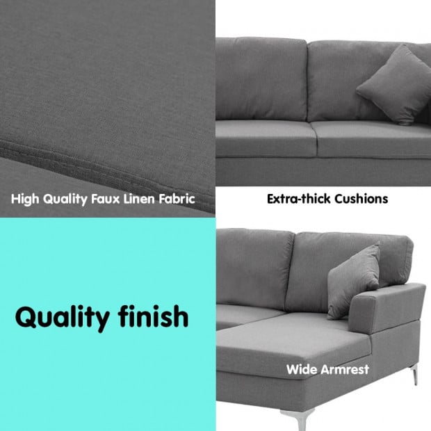 Chelsea Sectional Corner Sofa with Pillows and Chaise (Left) by Sarantino - Dark Grey Image 4