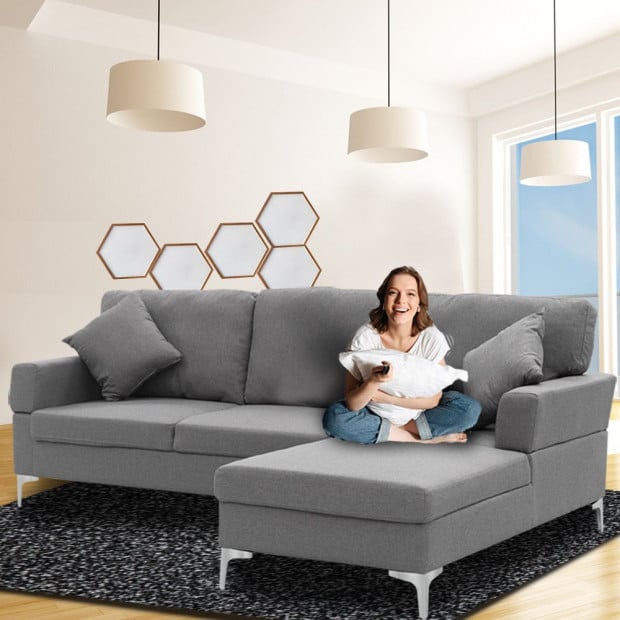 Chelsea Sectional Corner Sofa with Pillows and Chaise (Left) by Sarantino - Dark Grey Image 7