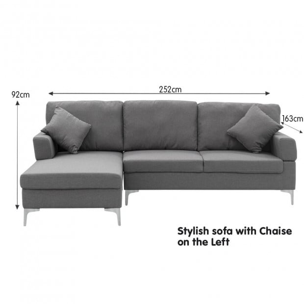 Chelsea Sectional Corner Sofa with Pillows and Chaise (Right) by Sarantino - Dark Grey Image 6