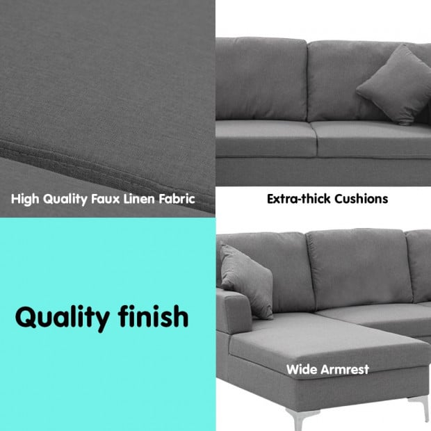Chelsea Sectional Corner Sofa with Pillows and Chaise (Right) by Sarantino - Dark Grey Image 7