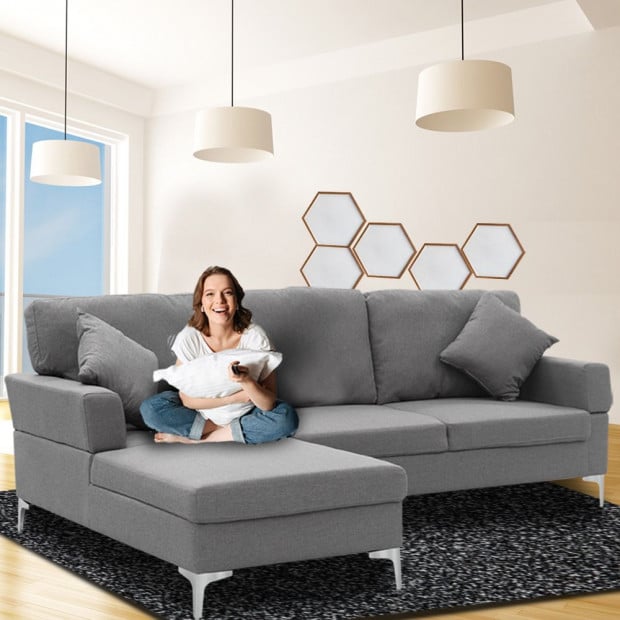 Chelsea Sectional Corner Sofa with Pillows and Chaise (Right) by Sarantino - Dark Grey Image 4