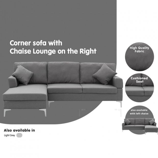 Chelsea Sectional Corner Sofa with Pillows and Chaise (Right) by Sarantino - Dark Grey Image 9