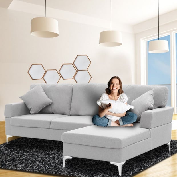 Chelsea Sectional Corner Sofa with Pillows and Chaise (Left) by Sarantino - Light Grey Image 3