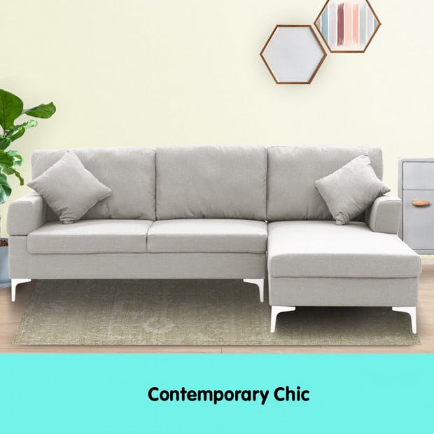 Chelsea Sectional Corner Sofa with Pillows and Chaise (Left) by Sarantino - Light Grey Image 2