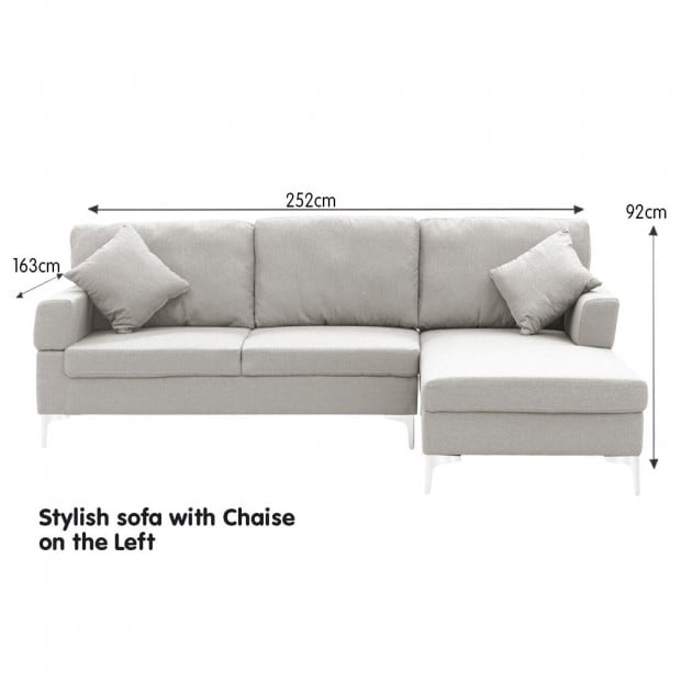 Chelsea Sectional Corner Sofa with Pillows and Chaise (Left) by Sarantino - Light Grey Image 4