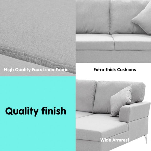 Chelsea Sectional Corner Sofa with Pillows and Chaise (Left) by Sarantino - Light Grey Image 8