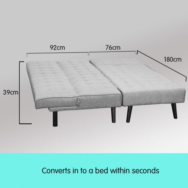Alice Tufted Fabric Modular Sofa Bed with Chaise Lounge by Sarantino - Light Grey Image 2