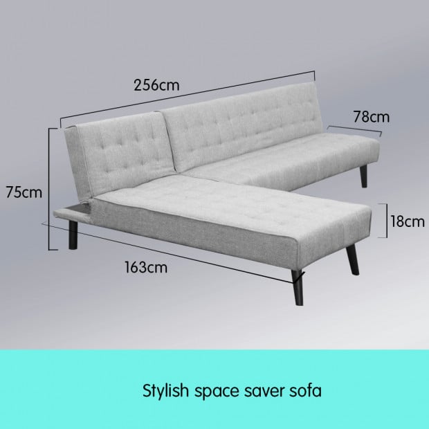 Alice Tufted Fabric Modular Sofa Bed with Chaise Lounge by Sarantino - Light Grey Image 3