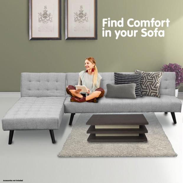 Alice Tufted Fabric Modular Sofa Bed with Chaise Lounge by Sarantino - Light Grey Image 7