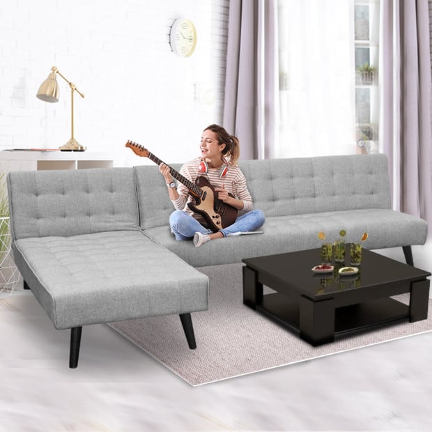 Alice Tufted Fabric Modular Sofa Bed with Chaise Lounge by Sarantino - Light Grey Image 8