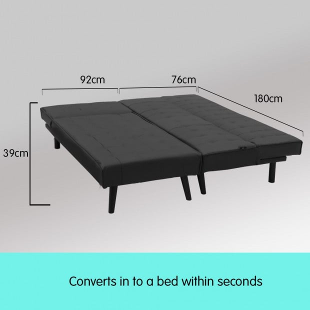 Alice Faux Leather Modular Sofa Bed with Chaise Lounge by Sarantino - Black Image 2