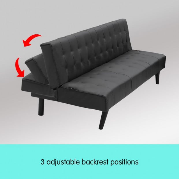 Alice Faux Leather Modular Sofa Bed with Chaise Lounge by Sarantino - Black Image 6