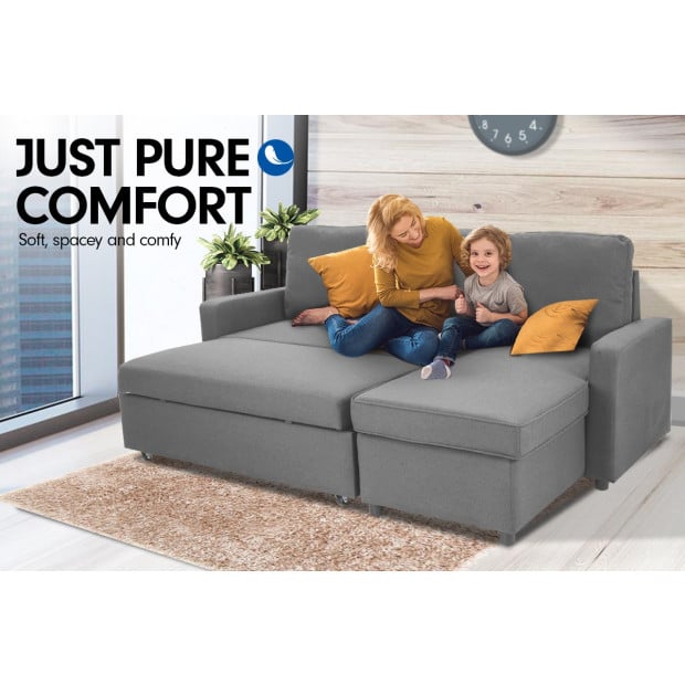 Rochelle Fabric Pull-out Sofa Bed with Reversible Chaise by Sarantino - Light Grey Image 3