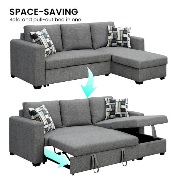Fontana Pullout Sofa Bed with Reversible Storage Chaise by Sarantino - Grey Image 11