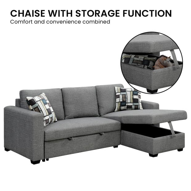 Fontana Pullout Sofa Bed with Reversible Storage Chaise by Sarantino - Grey Image 14