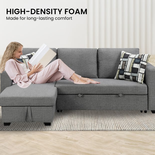 Fontana Pullout Sofa Bed with Reversible Storage Chaise by Sarantino - Grey Image 13