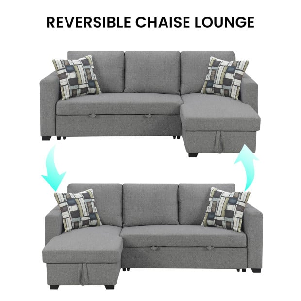 Fontana Pullout Sofa Bed with Reversible Storage Chaise by Sarantino - Grey Image 15