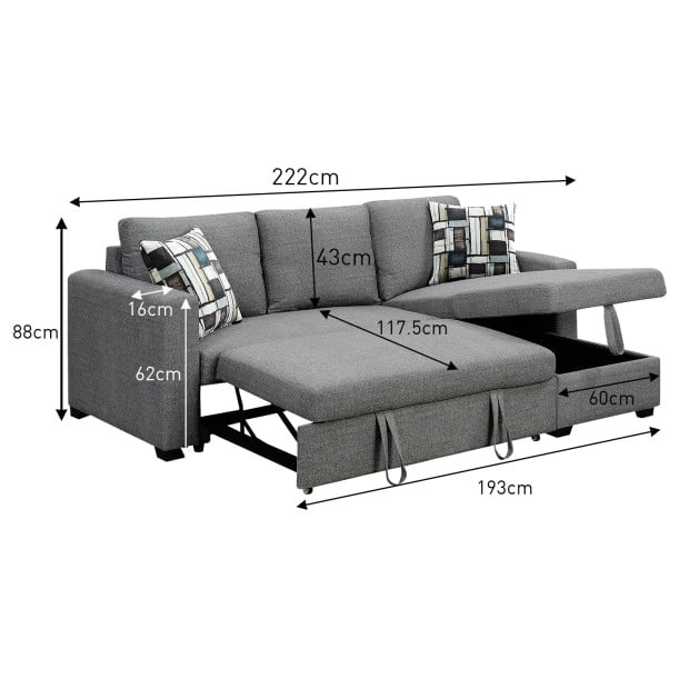 Fontana Pullout Sofa Bed with Reversible Storage Chaise by Sarantino - Grey Image 6