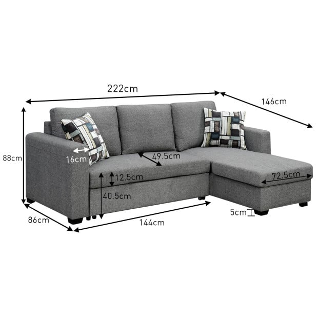 Fontana Pullout Sofa Bed with Reversible Storage Chaise by Sarantino - Grey Image 3