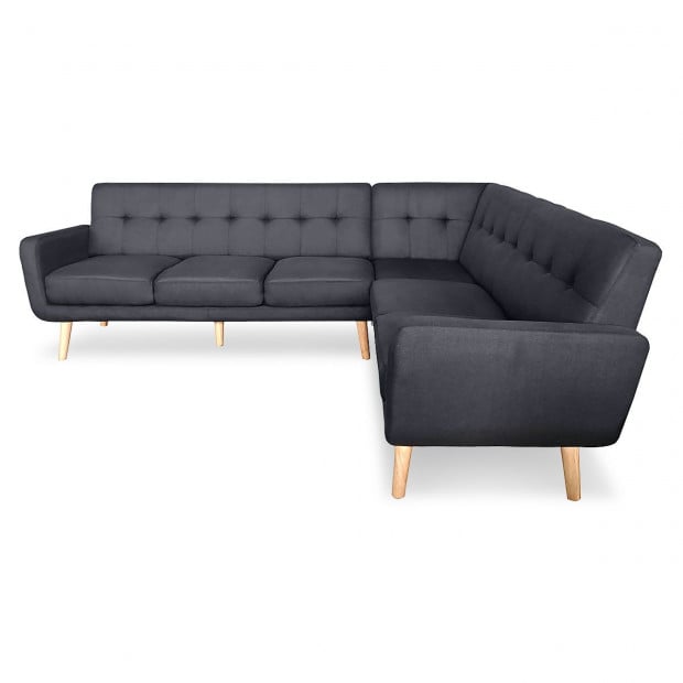 Chamonix 6-Seater L-Shaped Corner Sofa with Chaise [Left] by Sarantino - Black Image 3