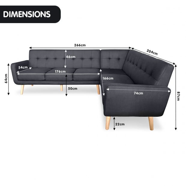 Chamonix 6-Seater L-Shaped Corner Sofa with Chaise [Left] by Sarantino - Black Image 6