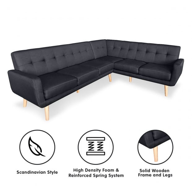 Chamonix 6-Seater L-Shaped Corner Sofa with Chaise [Left] by Sarantino - Black Image 2