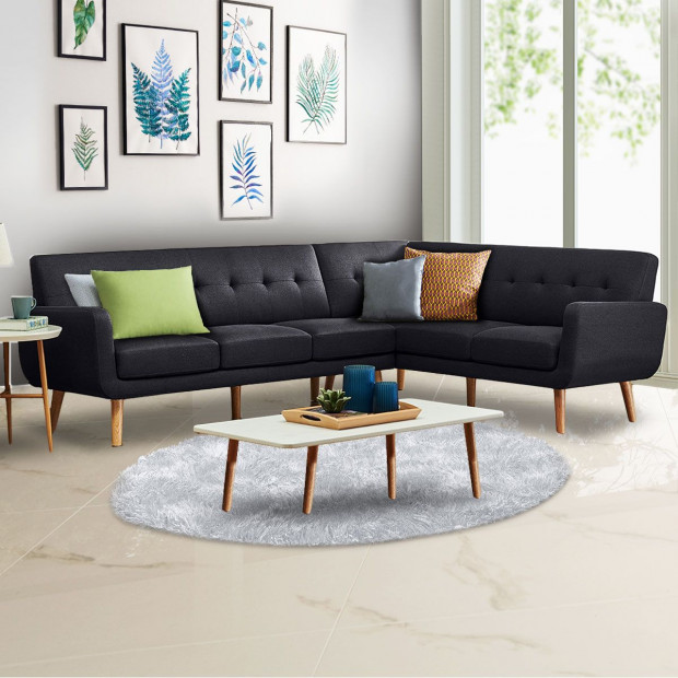 Chamonix 6-Seater L-Shaped Corner Sofa with Chaise [Left] by Sarantino - Black Image 7