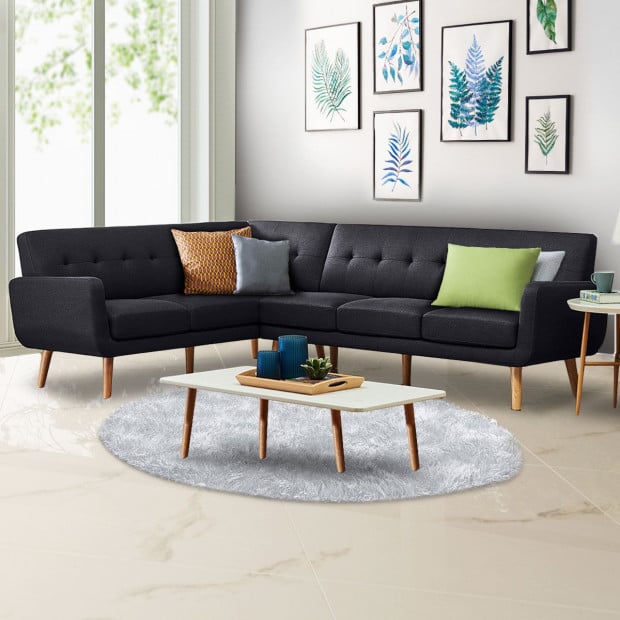 Chamonix 6-Seater L-Shaped Corner Sofa with Chaise [Right] by Sarantino - Black Image 7