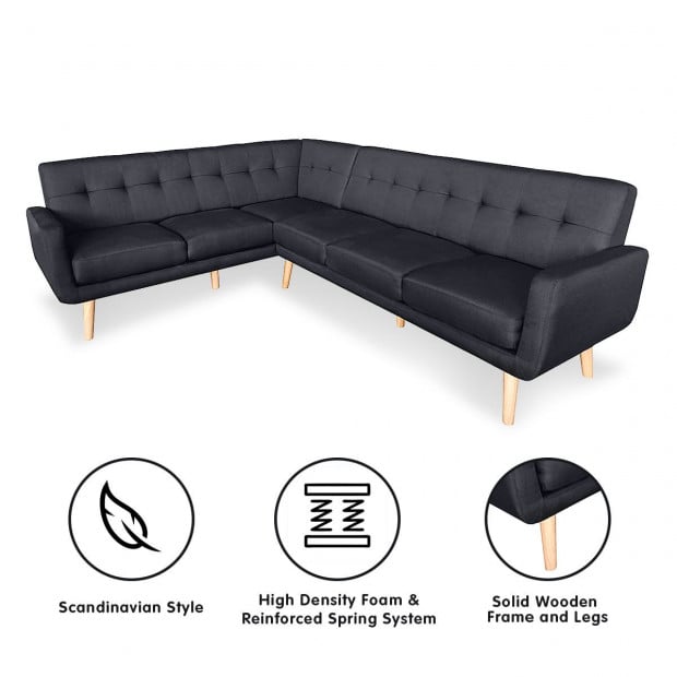 Chamonix 6-Seater L-Shaped Corner Sofa with Chaise [Right] by Sarantino - Black Image 2