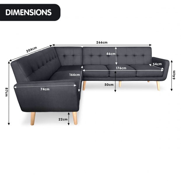 Chamonix 6-Seater L-Shaped Corner Sofa with Chaise [Right] by Sarantino - Black Image 6