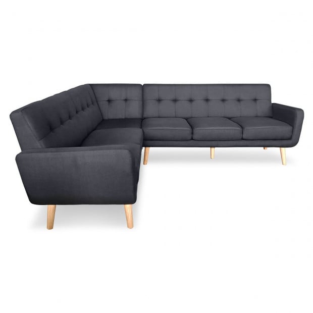 Chamonix 6-Seater L-Shaped Corner Sofa with Chaise [Right] by Sarantino - Black Image 3