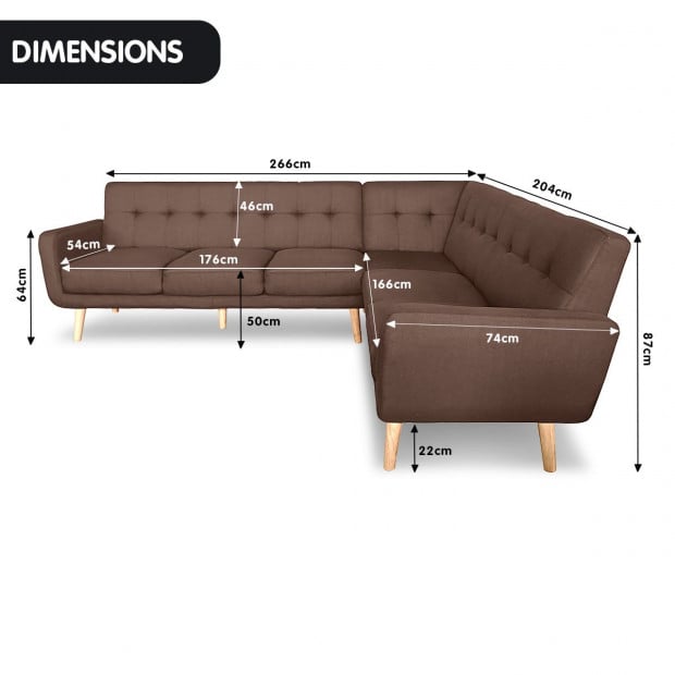 Chamonix 6-Seater L-Shaped Corner Sofa with Chaise [Left] by Sarantino - Brown Image 6