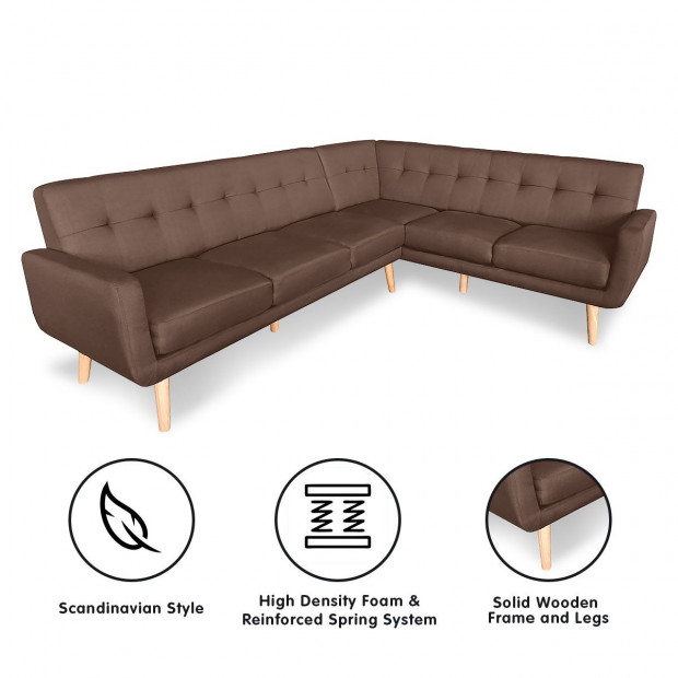 Chamonix 6-Seater L-Shaped Corner Sofa with Chaise [Left] by Sarantino - Brown Image 2