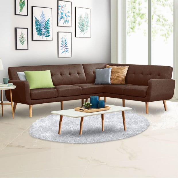 Chamonix 6-Seater L-Shaped Corner Sofa with Chaise [Left] by Sarantino - Brown Image 7