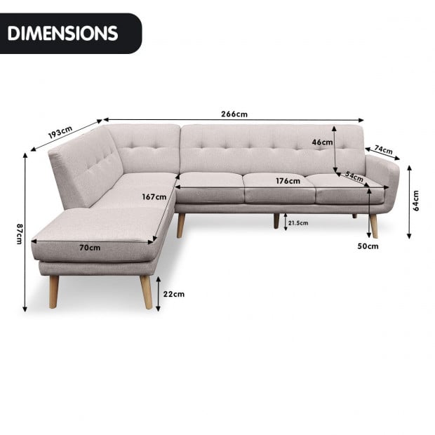Juliet 6-Seater L-Shaped Sofa with Chaise (Left) by Sarantino - Light Grey Image 7