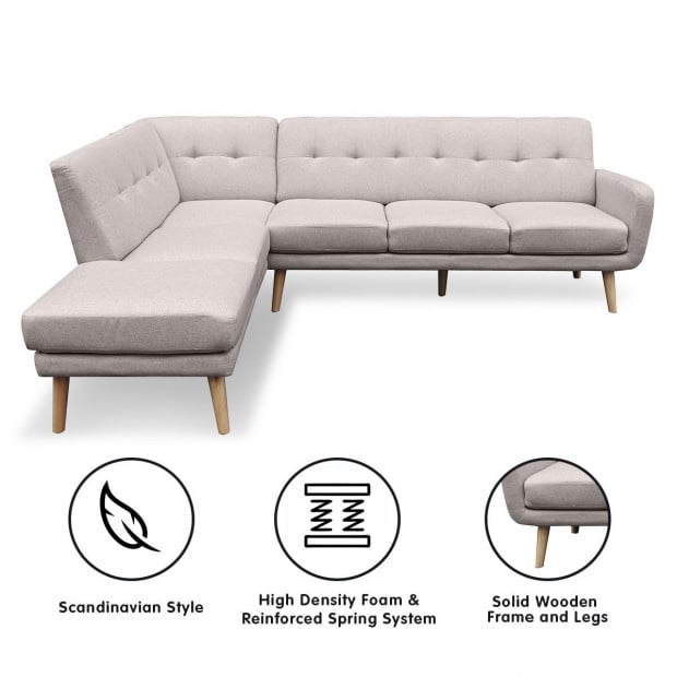 Juliet 6-Seater L-Shaped Sofa with Chaise (Left) by Sarantino - Light Grey Image 2