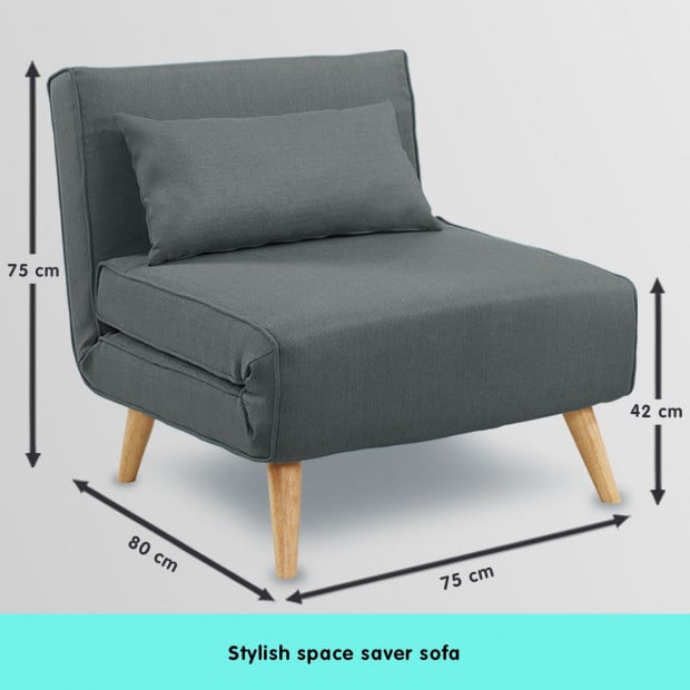 Siena Faux Linen Single Sofa Bed Chair by Sarantino - Dark Grey Image 8